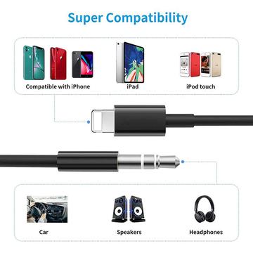 Lightning til 3.5mm lydkabel til iPhone, iPad - 1m - Sort