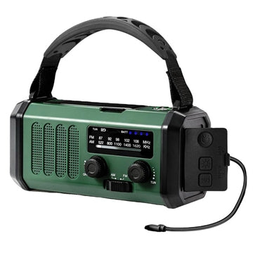 Lippa FM-nødradio med håndsving, solpanel, kompas og 10000mAh powerbank - grøn
