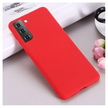 Samsung Galaxy S21 5G Liquid Silikone Cover med Strop - Rød