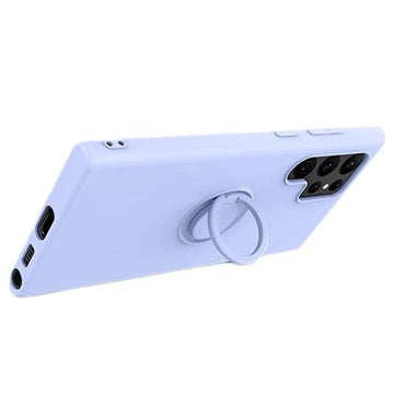 Samsung Galaxy S22 Ultra 5G Liquid Silikone Cover med Ring Holder - Lilla