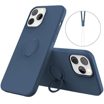 iPhone 13 Pro Max Liquid Silikone Cover med Ring Holder - Blå
