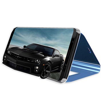 Luksus Mirror View Samsung Galaxy S9+ Flip Cover - Blå