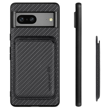 Google Pixel 7 Magnetisk Cover med Kortholder - Karbonfiber - Sort