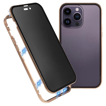 iPhone 15 Pro Max Magnetisk Cover med Privatlivssikret Hærdet Glas - Guld