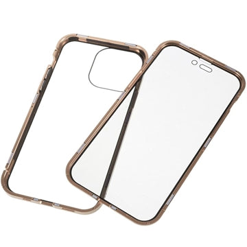 iPhone 15 Pro Max Magnetisk Cover med Privatlivssikret Hærdet Glas - Guld