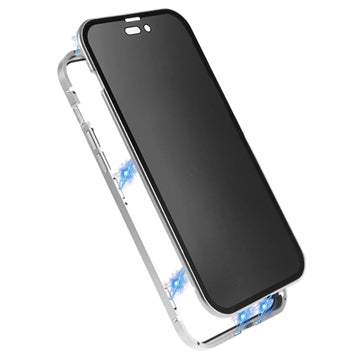 iPhone 15 Pro Magnetisk Cover med Privatlivssikret Hærdet Glas - Sølv