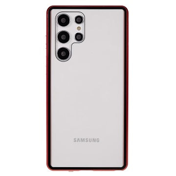 Samsung Galaxy S22 Ultra 5G Magnetisk Cover med Hærdet Glas - Rød