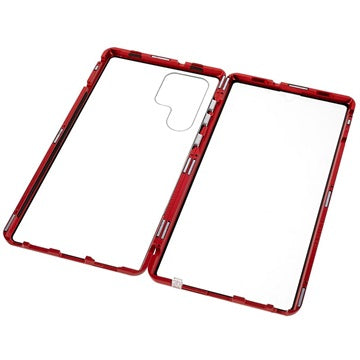 Samsung Galaxy S22 Ultra 5G Magnetisk Cover med Hærdet Glas - Rød