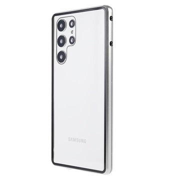 Samsung Galaxy S22 Ultra 5G Magnetisk Cover med Hærdet Glas - Sølv