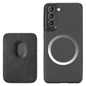 Samsung Galaxy S21 FE 5G Magnetisk Cover med Kortholder - Karbonfiber - Sort