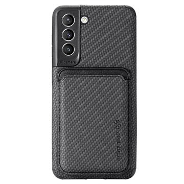 Samsung Galaxy S21 FE 5G Magnetisk Cover med Kortholder - Karbonfiber - Sort