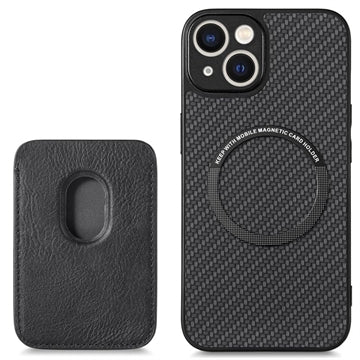 iPhone 14 Magnetisk Cover med Kortholder - Karbonfiber - Sort