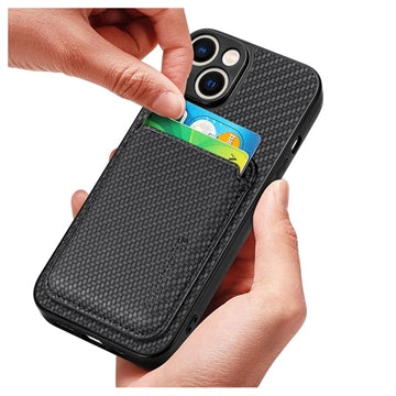 iPhone 14 Magnetisk Cover med Kortholder - Karbonfiber - Sort