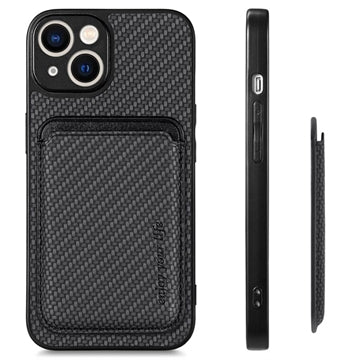 iPhone 14 Magnetisk Cover med Kortholder - Karbonfiber - Sort