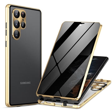 Samsung Galaxy S23 Ultra 5G Magnetisk Cover med Hærdet Glas - Privatliv - Guld