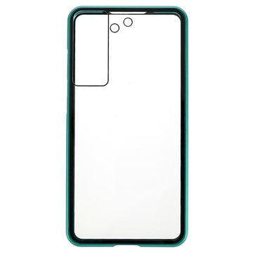 Samsung Galaxy S21 FE 5G Magnetisk Cover med Hærdet Glas - Blå