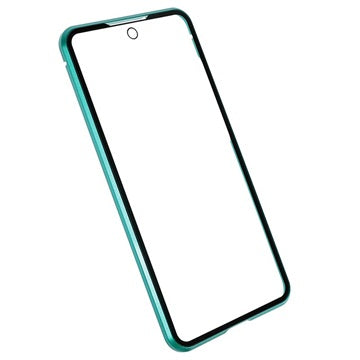 Samsung Galaxy S21 FE 5G Magnetisk Cover med Hærdet Glas - Blå