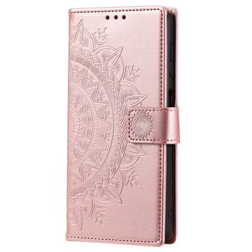 Samsung Galaxy S22 5G Mandala Series Pung Taske med Stativ - Pink