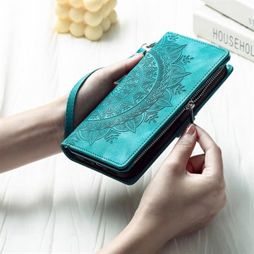 iPhone 16e/17e Mandala Series Etui med Pung - Grøn