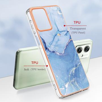 Motorola Moto G54 Marmormønster Galvaniseret IMD TPU Cover - Blå