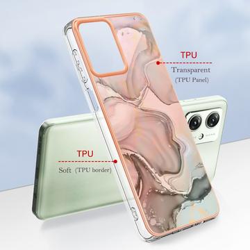 Motorola Moto G54 Marmormønster Galvaniseret IMD TPU Cover - Pink