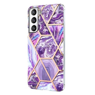 Marmormønster Galvaniseret IMD Samsung Galaxy S21 FE 5G TPU Cover - Lilla