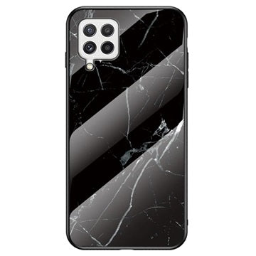 Marble Series Samsung Galaxy A22 4G Hærdet Glas Cover - Sort