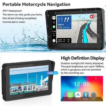 Motorcykel trådløs CarPlay / Android Auto m. cykelholder - 5"