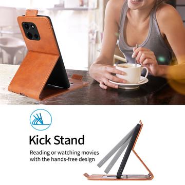 Motorola Edge (2025) lodret flip-etui med stativ - Brun