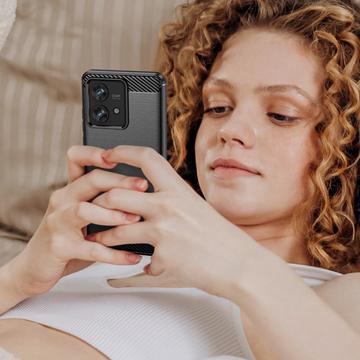 Motorola Edge 40 Neo Børstet TPU Cover - Karbonfiber - Sort