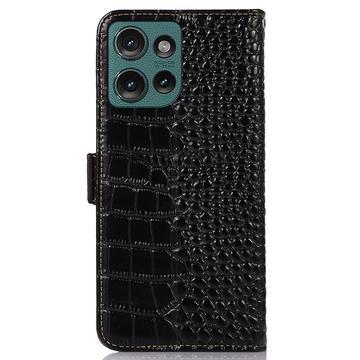 Motorola Edge 50 Neo Crocodile Series Læderpung med RFID - Sort
