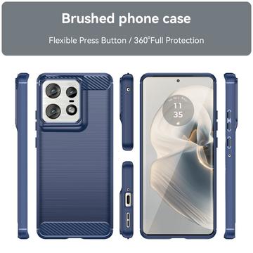 Motorola Edge 50 Pro Børstet TPU Cover - Karbonfiber - Blå