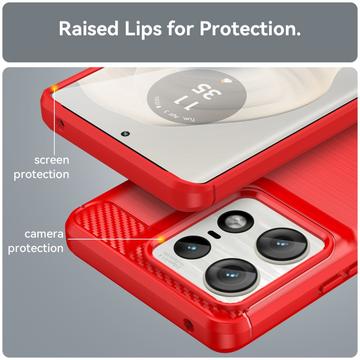 Motorola Edge 50 Pro Børstet TPU Cover - Karbonfiber - Rød