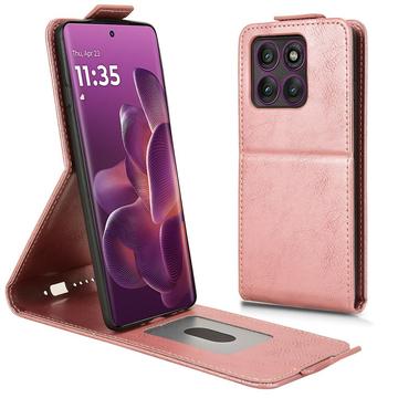 Motorola Edge 60 Pro lodret flip-etui med stativ - rosaguld