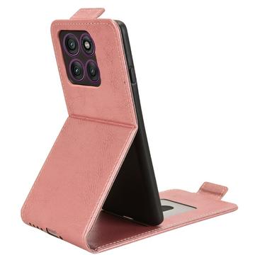 Motorola Edge 60 Pro lodret flip-etui med stativ - rosaguld