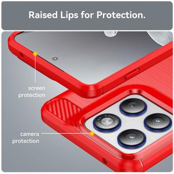 Motorola Edge 70 Børstet TPU Cover - Karbonfiber - rød