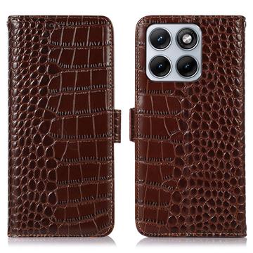 Motorola Edge 70 Fusion/70 Fusion+ Crocodile Series Læderpung med RFID - Brun