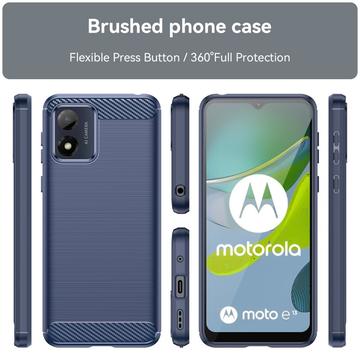 Motorola Moto E13 Børstet TPU Cover - Karbonfiber - Blå