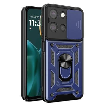 Motorola Moto G (2025) Roterende Ring Hybrid Cover med Kameraskjold - Blå