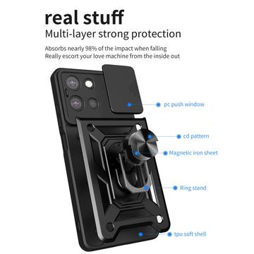 Motorola Moto G (2025) Roterende Ring Hybrid Cover med Kameraskjold - Blå