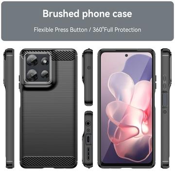 Motorola Moto G Power (2025) Børstet TPU Cover - Karbonfiber - Sort