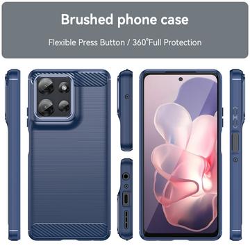 Motorola Moto G Power (2025) Børstet TPU Cover - Karbonfiber - Blå