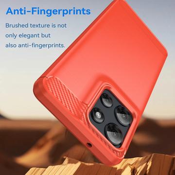Motorola Moto G Power (2025) Børstet TPU Cover - Karbonfiber - Rød