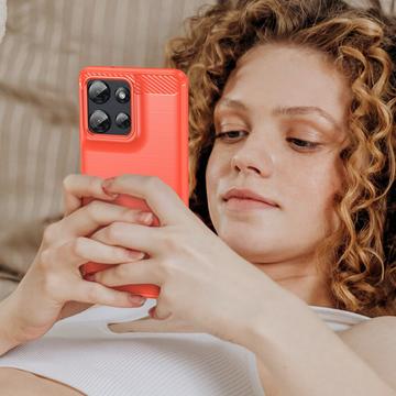 Motorola Moto G Power (2025) Børstet TPU Cover - Karbonfiber - Rød