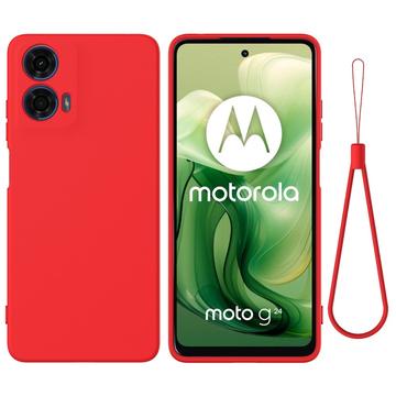 Motorola Moto G04/G24 Liquid Silikone Cover med Strop - Rød