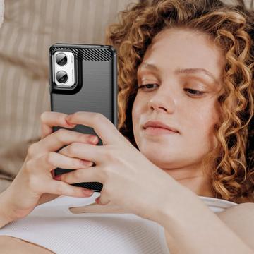 Motorola Moto G06/G06 Power Børstet TPU Cover - Karbonfiber - Sort