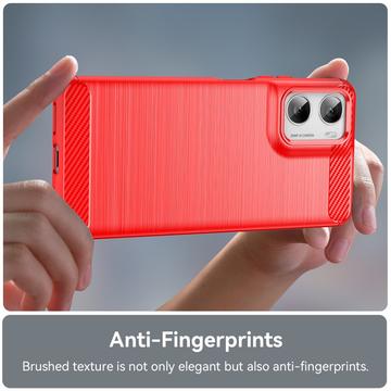 Motorola Moto G06/G06 Power Børstet TPU Cover - Karbonfiber - rød