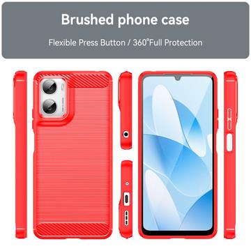 Motorola Moto G06/G06 Power Børstet TPU Cover - Karbonfiber - rød
