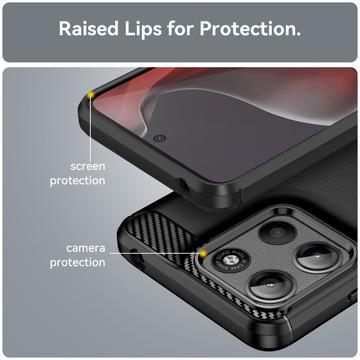 Motorola Moto G15 Børstet TPU Cover - Karbonfiber - Sort