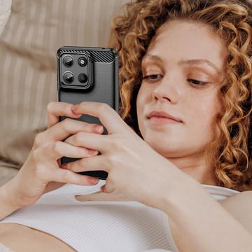Motorola Moto G15 Børstet TPU Cover - Karbonfiber - Sort